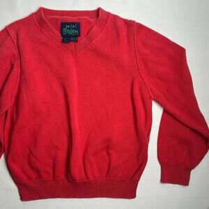 Mini Boden Red V-Neck Pullover Jumper Sweater Sz 5-6 y